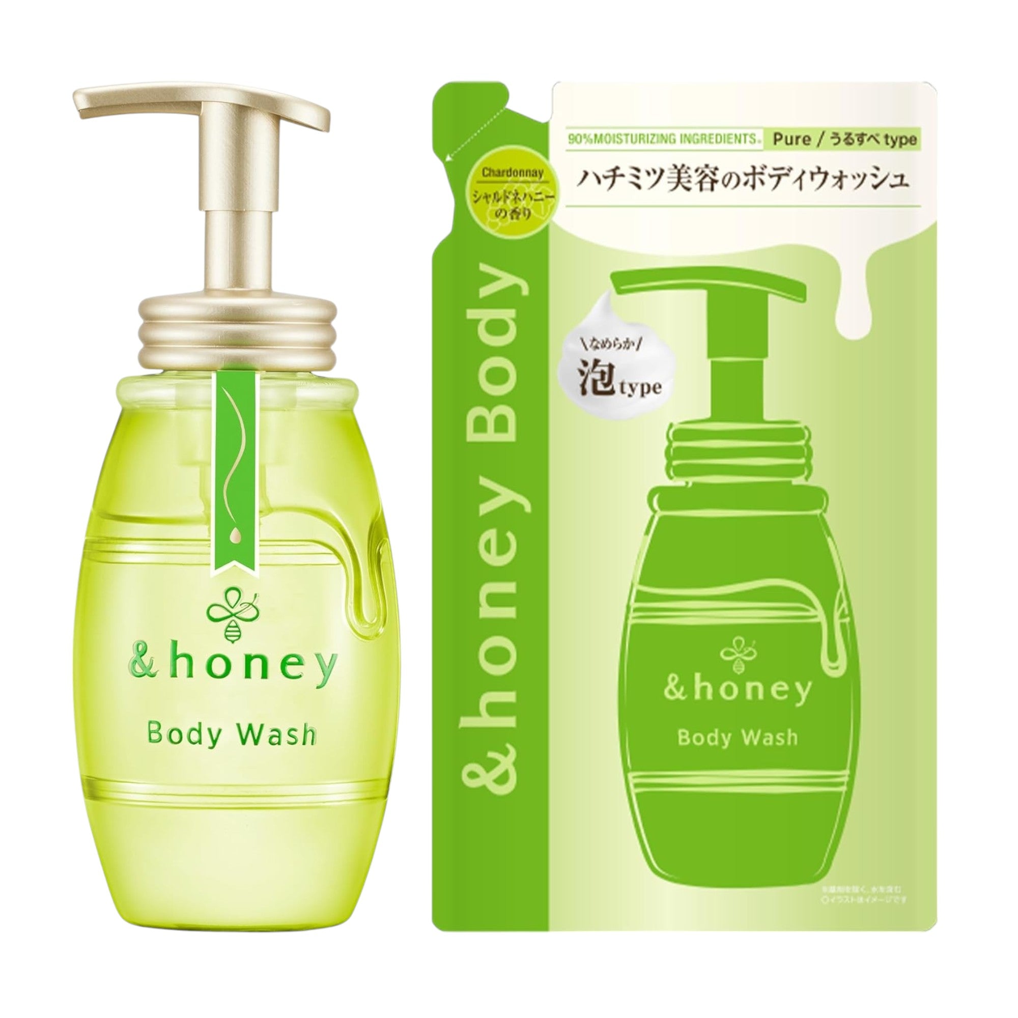 &amp;honey Pure Moist Foaming Body Wash – Chardonnay 16.9 fl oz + Refill 14.9 fl oz
