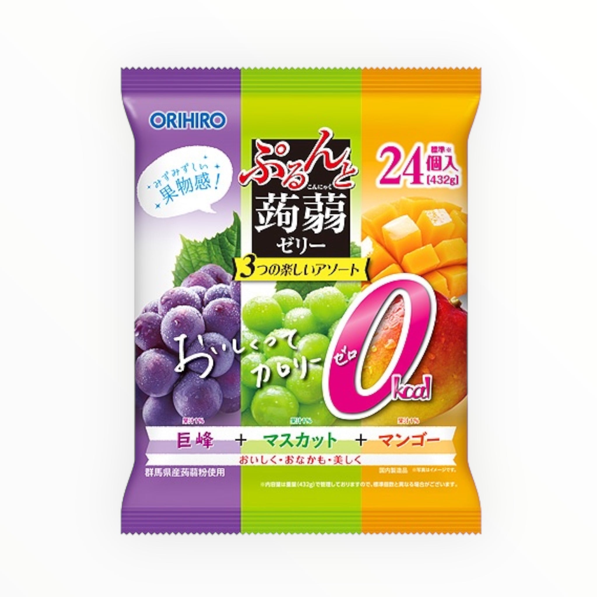 ORIHIRO Purunto Konjac Jelly Pouch - Large Bag Zero Calorie Kyoho Grape + Muscat + Mango 432g