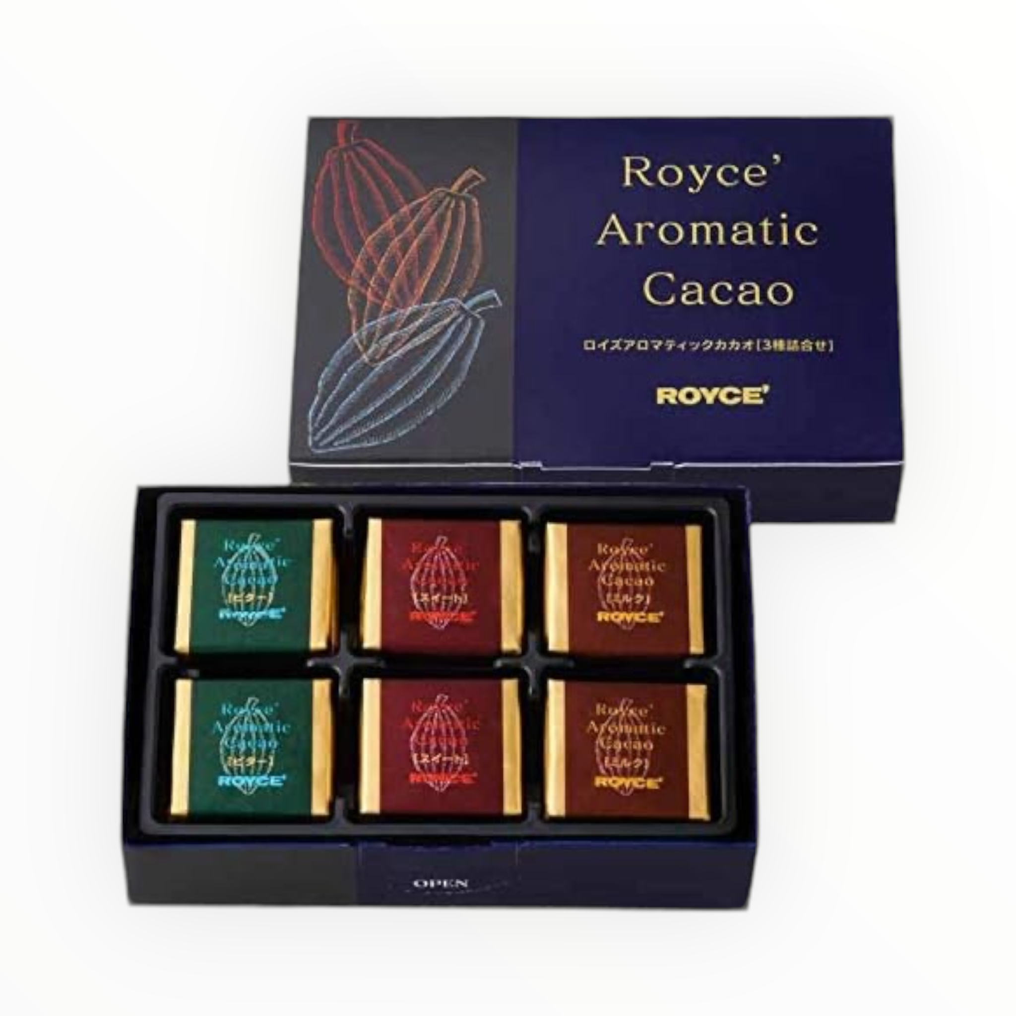 ROYCE’ Aromatic Cacao 3-Flavor Assortment [Renewed Edition] [Bitter] [Sweet] [Milk] - 24 Pieces